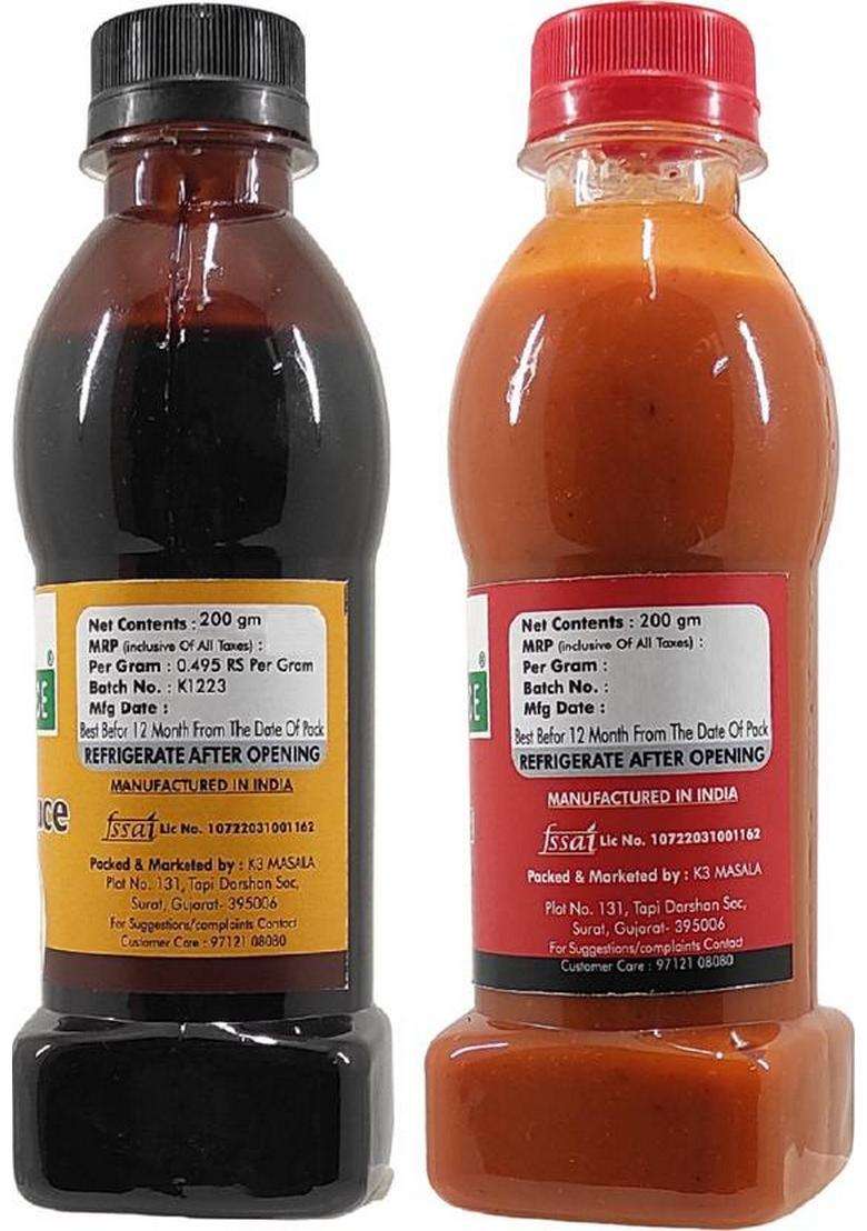 Green Piece ,Red Chilli Sauce (200Gm),Soya (200Gm) Sauces & Ketchup (2 X 200 G) - Indya
