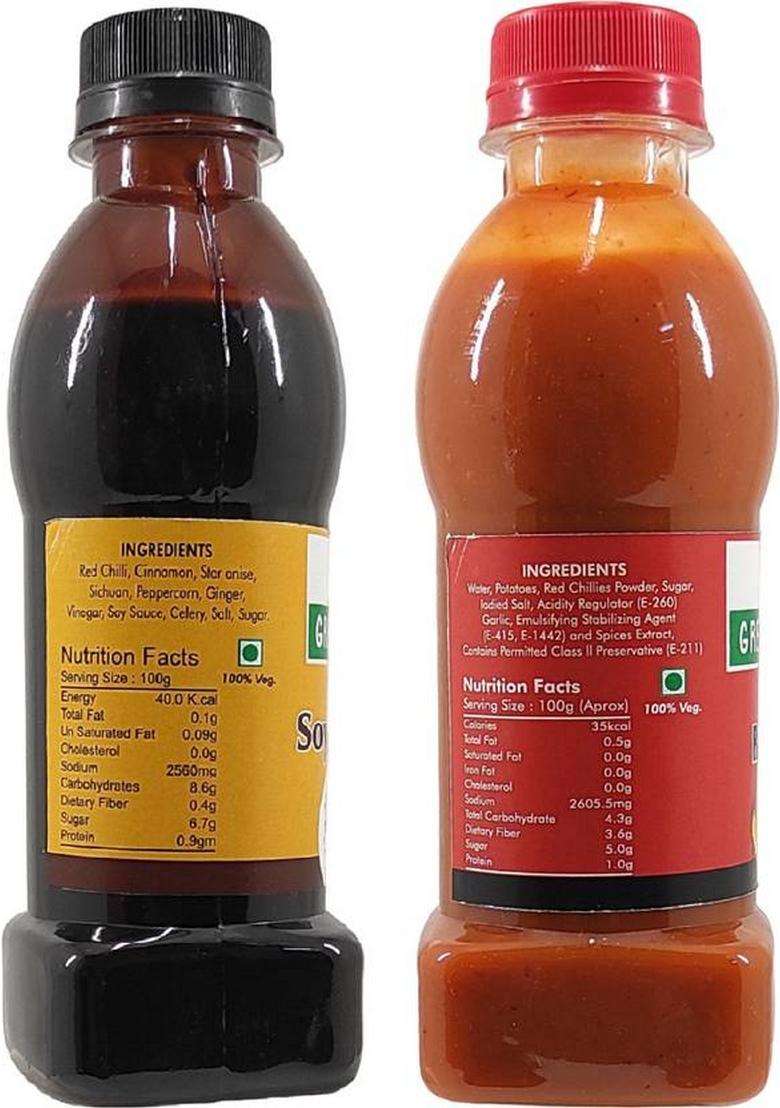 Green Piece ,Red Chilli Sauce (200Gm),Soya (200Gm) Sauces & Ketchup (2 X 200 G) - Indya