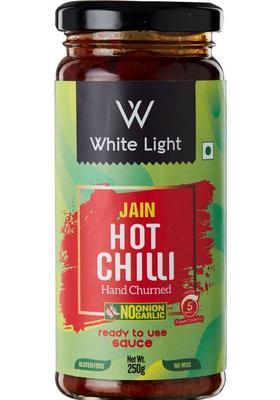 White Light Food Hand Churned Jain Hot Chili Sauce With Vegan Natural Ingredient No Garlic Onion Sauces (250 G)