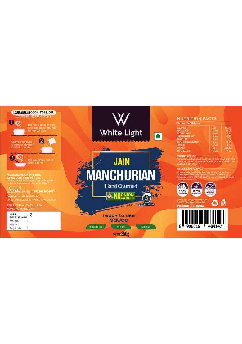 White Light Food Hand Churned Jain Manchurian Sauce With Vegan Natural Ingredient No Garlic Onion Sauces (2 X 250 G) - Indya