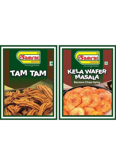 Samrat |Combo Pack Of 2|Kela Wafer Masala (Banana Chips) |Tam Tam | Namkeen |Snacks| Chips (2 X 400 G)