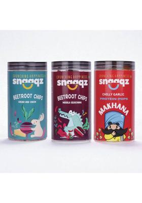 Snaaqz Beetroot Chips Cream & Onion+Chilly Garlic Makhana+Peri Peri Oat (3 X 123.33 G)
