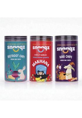 Snaaqz Beetroot Chips Cream & Onion+Chilly Garlic Makhana+Ragi Onion (3 X 123.33 G)