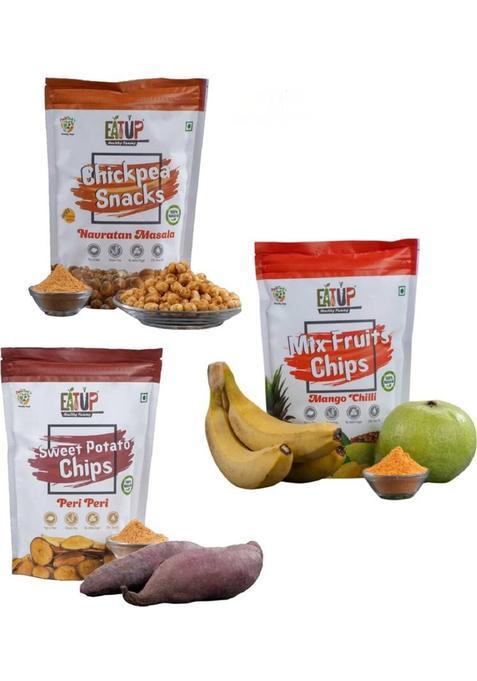 Eatup Healthy Vegetable Chips Combo|Chickpea Snacks|Mix-Fruits|Sweet Potato |Pack-3 (3 X 66.67 G)