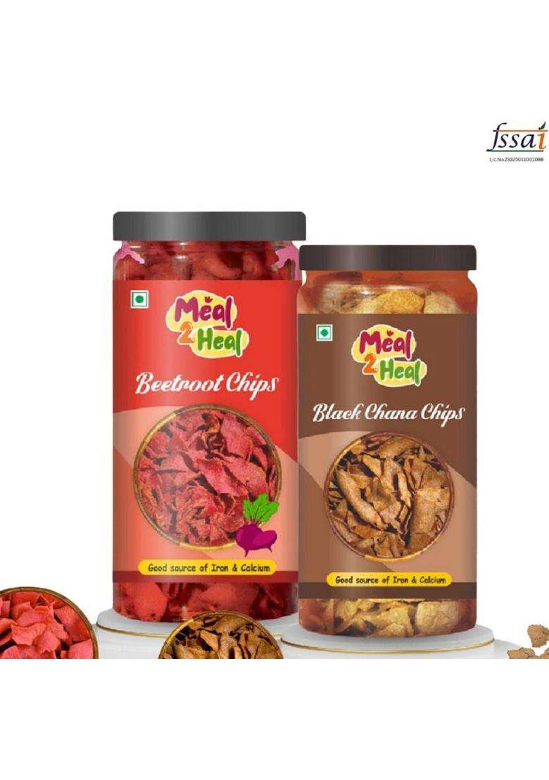 Meal2Heal Black Chana & Beetroot Chips Combo | Crunchy Baked Protein Rich Snack (2 X 150 G) - Indya