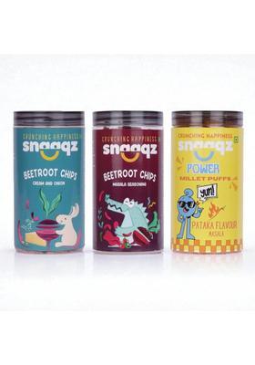 Snaaqz Beetroot Chips Cream & Onion+Chilly Garlic Makhana+Pink Salt Makhana (3 X 140 G)
