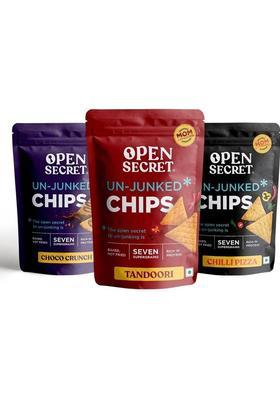Open Secret Supergrain Chips Combo | Chill Pizza - Choco Crunch Tandoori No Added Maida Baked, Not Fried Healthy & Tasty Rich In Protein Pack Of 16 Nachos (16 X 45 G)