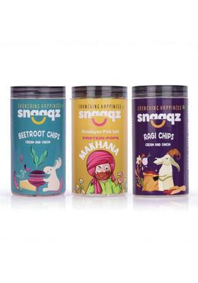 Snaaqz Beetroot Chips Cream & Onion+Pink Salt Makhana+Ragi Onion (3 X 123.33 G)