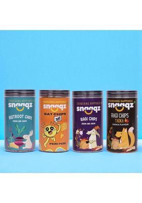 Snaaqz Beetroot Cream & Onion + Peri Oat Ragi Masala Chips (4 X 150 G)
