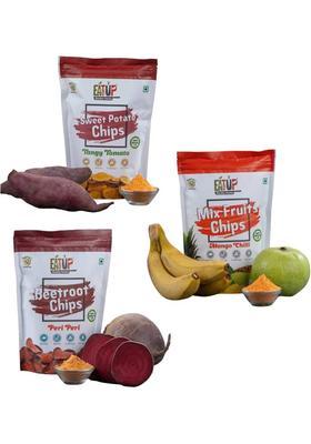 Eatup Healthy Vegetable Chips Combo|Mix Fruits|Beetroot|Sweet Potato Chips|Pack Of-3 (3 X 50 G)