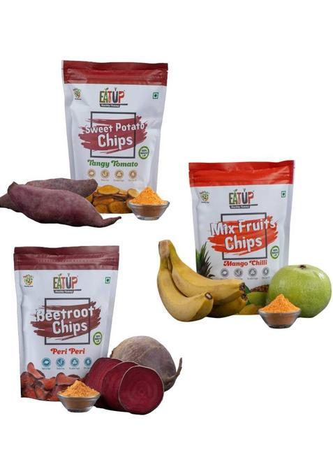 Eatup Healthy Vegetable Chips Combo|Mix Fruits|Beetroot|Sweet Potato Chips|Pack Of-3 (3 X 50 G)