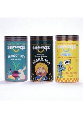 Snaaqz Beetroot Chips Cream & Onion+Cheese Herbs+Power Millet Puff (3 X 113.33 G)