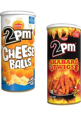 2Pm -Cheese Balls & Akabare Twigs Can-Hot Crunchy-Ready To Eat -125 Gm-Pack Of 2 Chips (2 X 125 G)