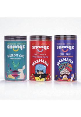 Snaaqz Beetroot Chips Cream & Onion+Beetroot Masala+Cheese Herbs Makhana (3 X 96.67 G)