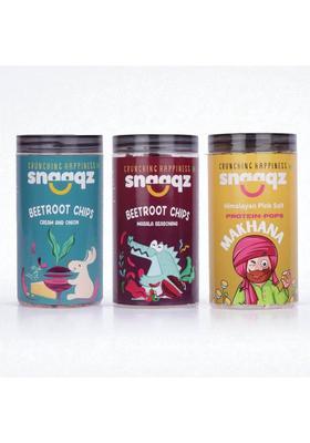 Snaaqz Beetroot Chips Cream & Onion+Beetroot Masala+Power Millet Puff (3 X 96.67 G)