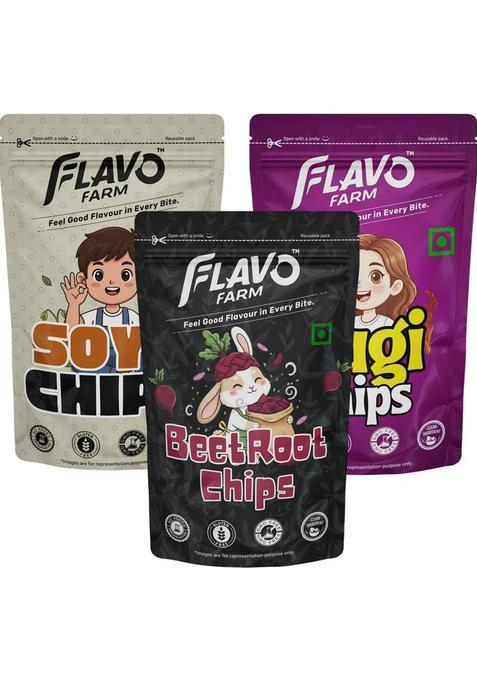 Flavofarm Beetroot, Ragi & Soya Chips Combo Crunchy Veg Snacks Low Calorie Diet Friendly (3 X 60 G)