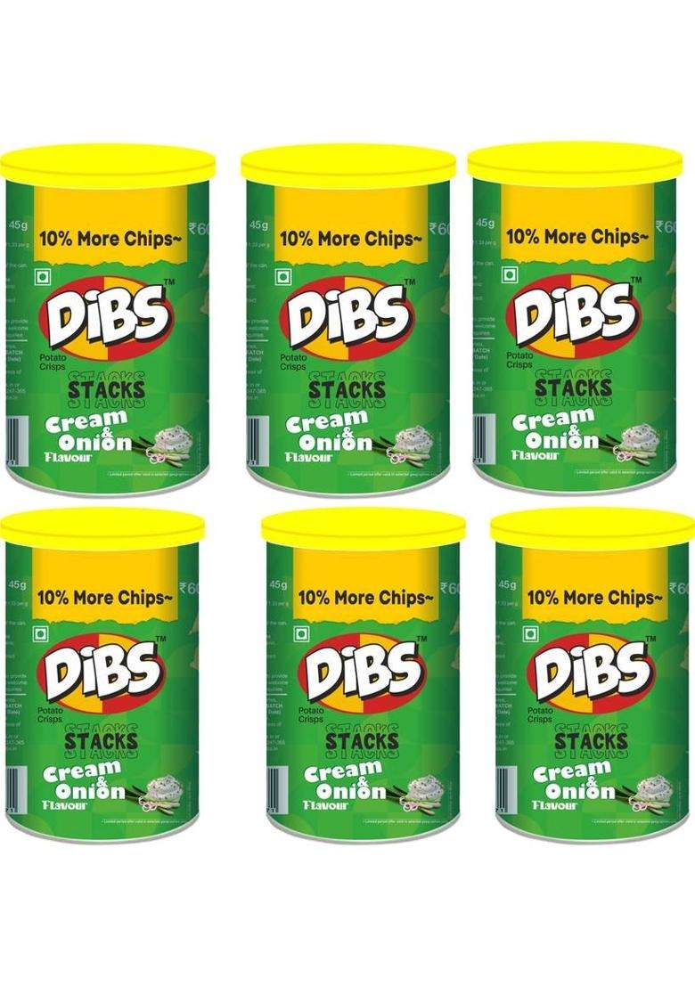 Dibs Potato Crisps On The Go Adventure Cream N Onion Chips (Pack Of 6) (6 X 45 G) - Indya