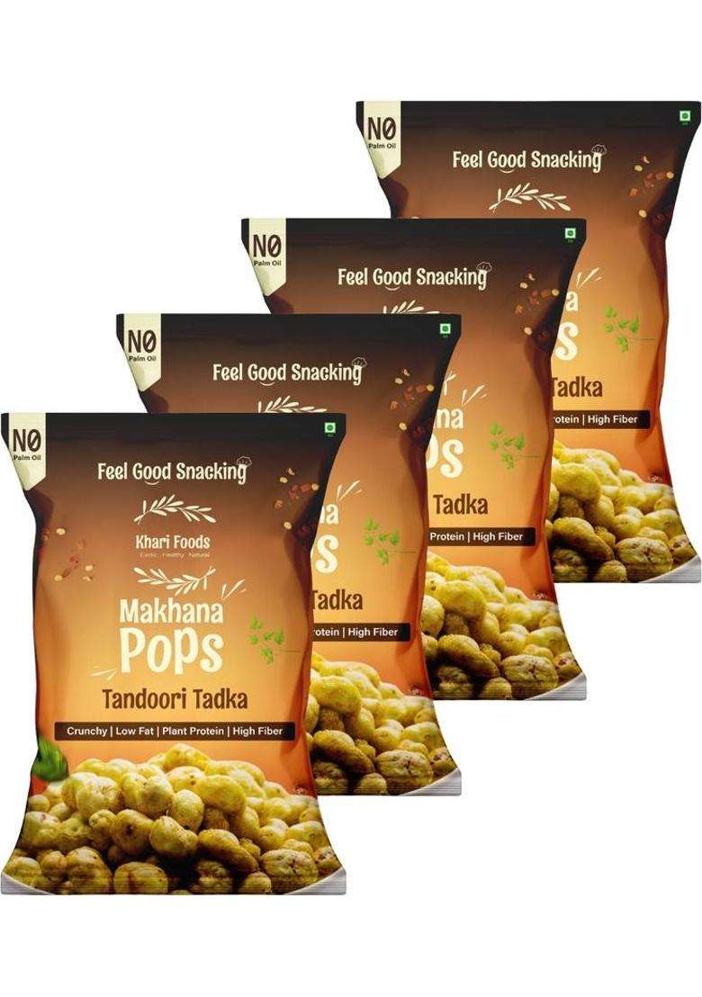 Khari Foods Tandoori Tadka Makhana, Fibre & Protein Rich, Healthy Snack Puffcorn (4 X 25 G) - Indya