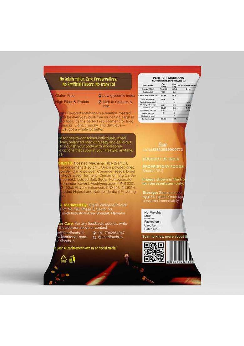 Khari Foods Tandoori Tadka Makhana, Fibre & Protein Rich, Healthy Snack Puffcorn (4 X 25 G) - Indya