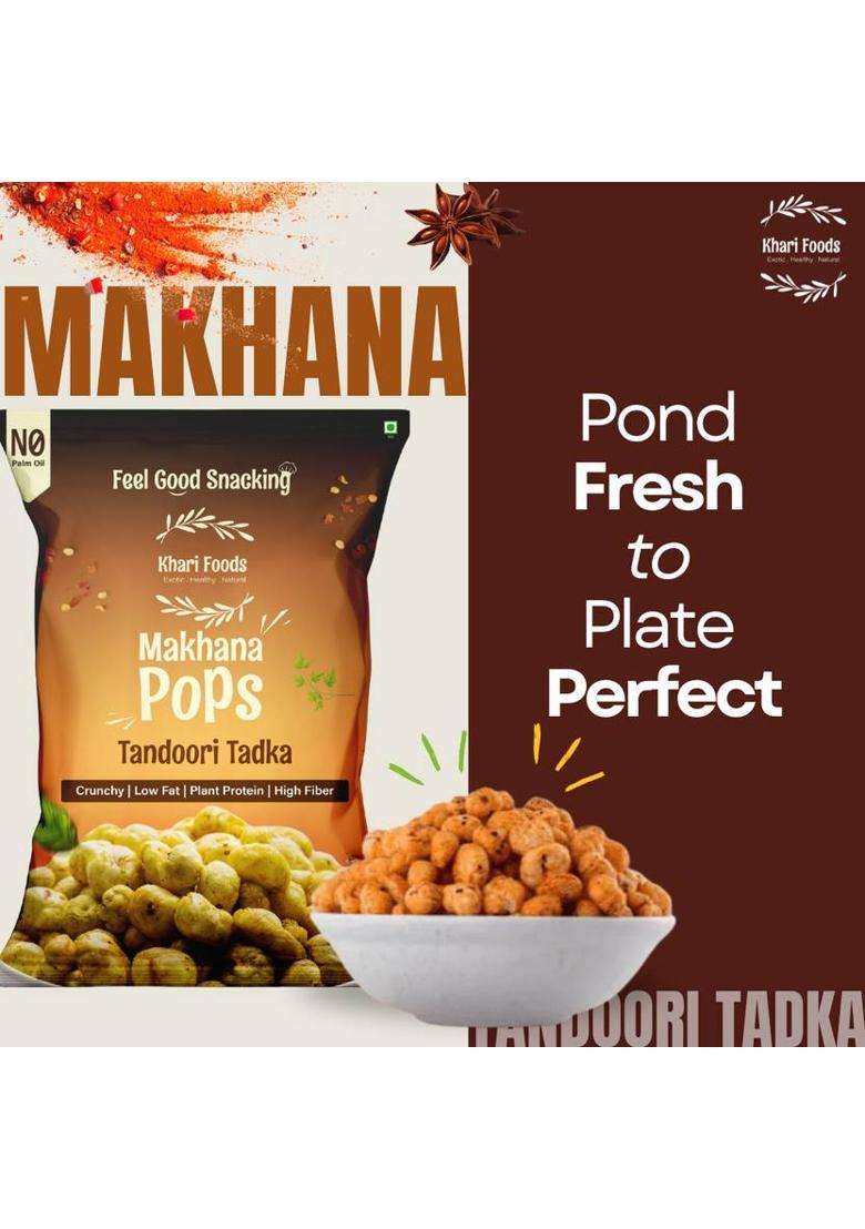 Khari Foods Tandoori Tadka Makhana, Fibre & Protein Rich, Healthy Snack Puffcorn (4 X 25 G) - Indya