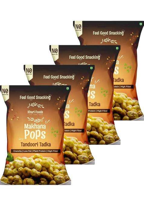 Khari Foods Tandoori Tadka Makhana, Fibre & Protein Rich, Healthy Snack Puffcorn (4 X 25 G)
