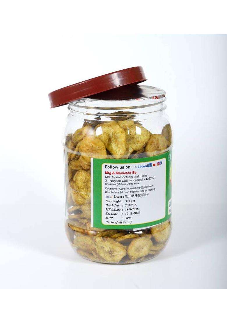 Okavango " The Kashtila Shaakal Banana Chips Authentic Green Chilli Flavour. (300 G) - Indya