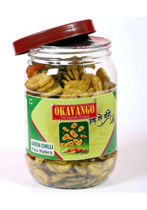 Okavango " The Kashtila Shaakal Banana Chips Authentic Green Chilli Flavour. (300 G)