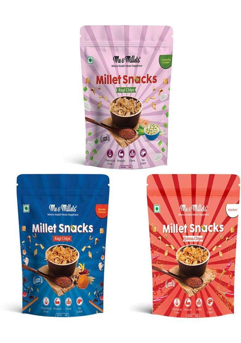 Me & Millets Snacks Packs Ragi Crunchy Cream Chips (3 X 80 G) - Indya