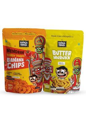 Kerala Thingz Tangy Tomato Nendran Banana Chips 100G + Butter Murukk 150G (2 X 75 G)