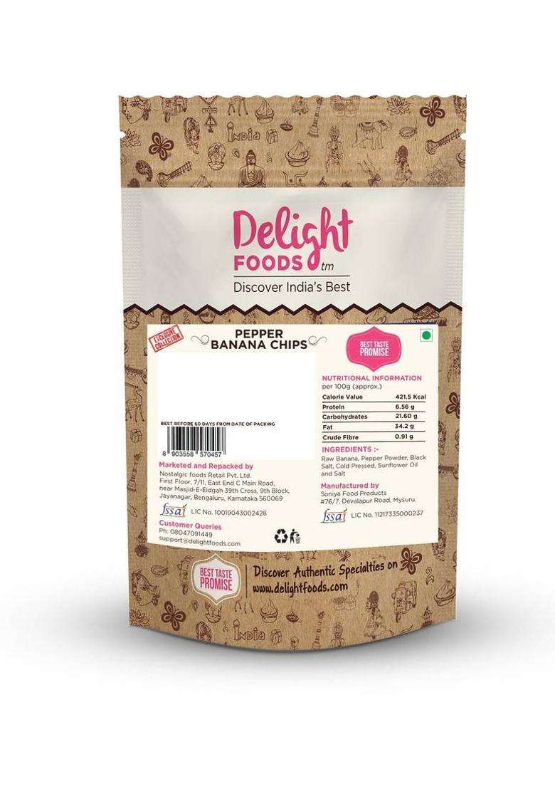 Delight Foods Pepper Banana Chips - Karnataka Classic Snacks |Fried In Cold Pressed Sunflower Oil | No Preservatives Namkeen Savory Flavored (200 G) - Indya