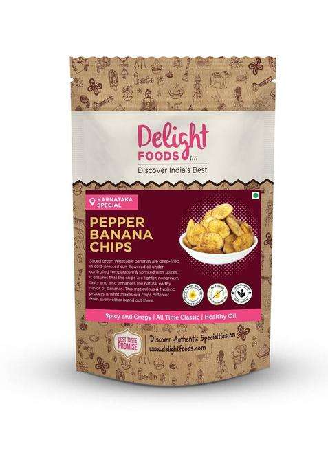 Delight Foods Pepper Banana Chips - Karnataka Classic Snacks |Fried In Cold Pressed Sunflower Oil | No Preservatives Namkeen Savory Flavored (200 G)