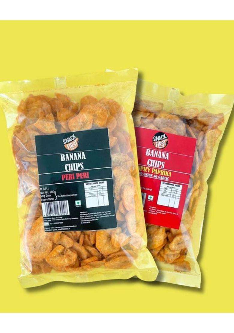 Snack First Banana Chips Crispy Snack, Combo Of 2, Peri & Spicy Paprika Flavor (2 X 200 G) - Indya