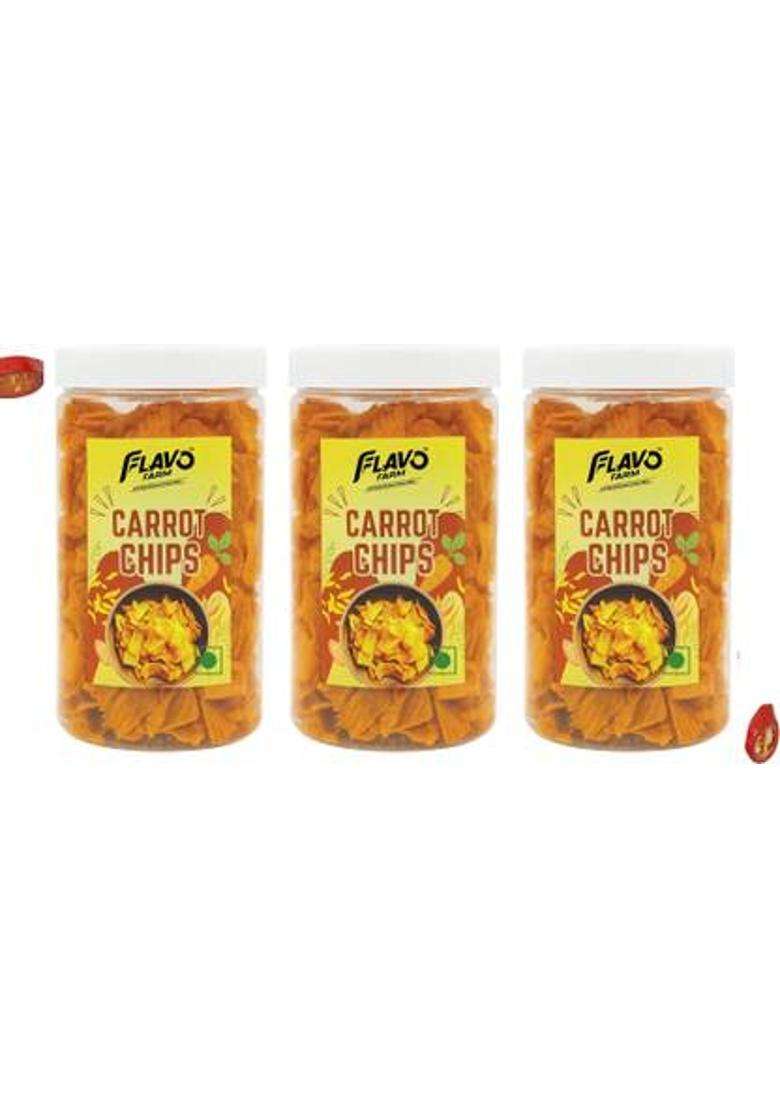 Flavofarm Crunchy Roasted Carrot Chips Combo | Healthy Baked, High Fibre, Low Calorie (3 X 150 G) - Indya