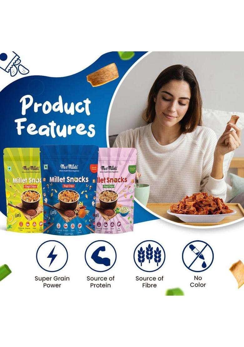 Me & Millets Snacks Packs Ragi Chip Crunchy Cream 80G (Pack Of 3) Chips (3 X 80 G) - Indya