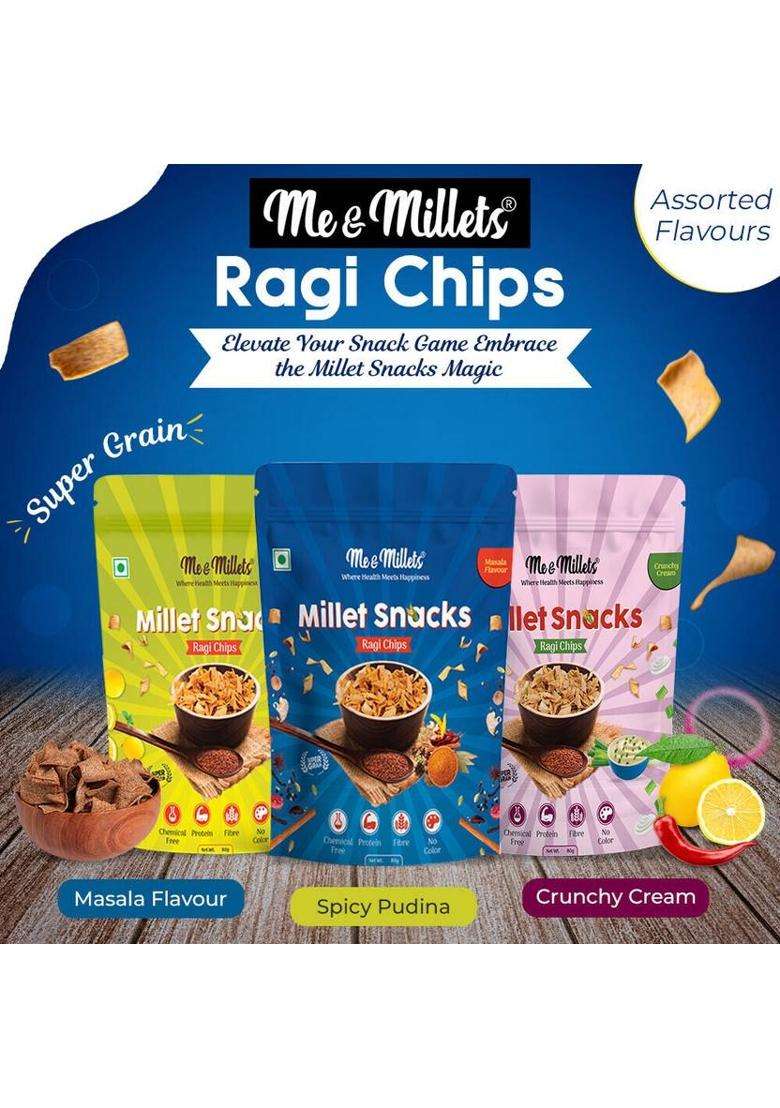Me & Millets Snacks Packs Ragi Chip Crunchy Cream 80G (Pack Of 3) Chips (3 X 80 G) - Indya