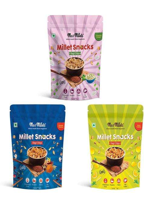 Me & Millets Snacks Packs Ragi Chip Crunchy Cream 80G (Pack Of 3) Chips (3 X 80 G)