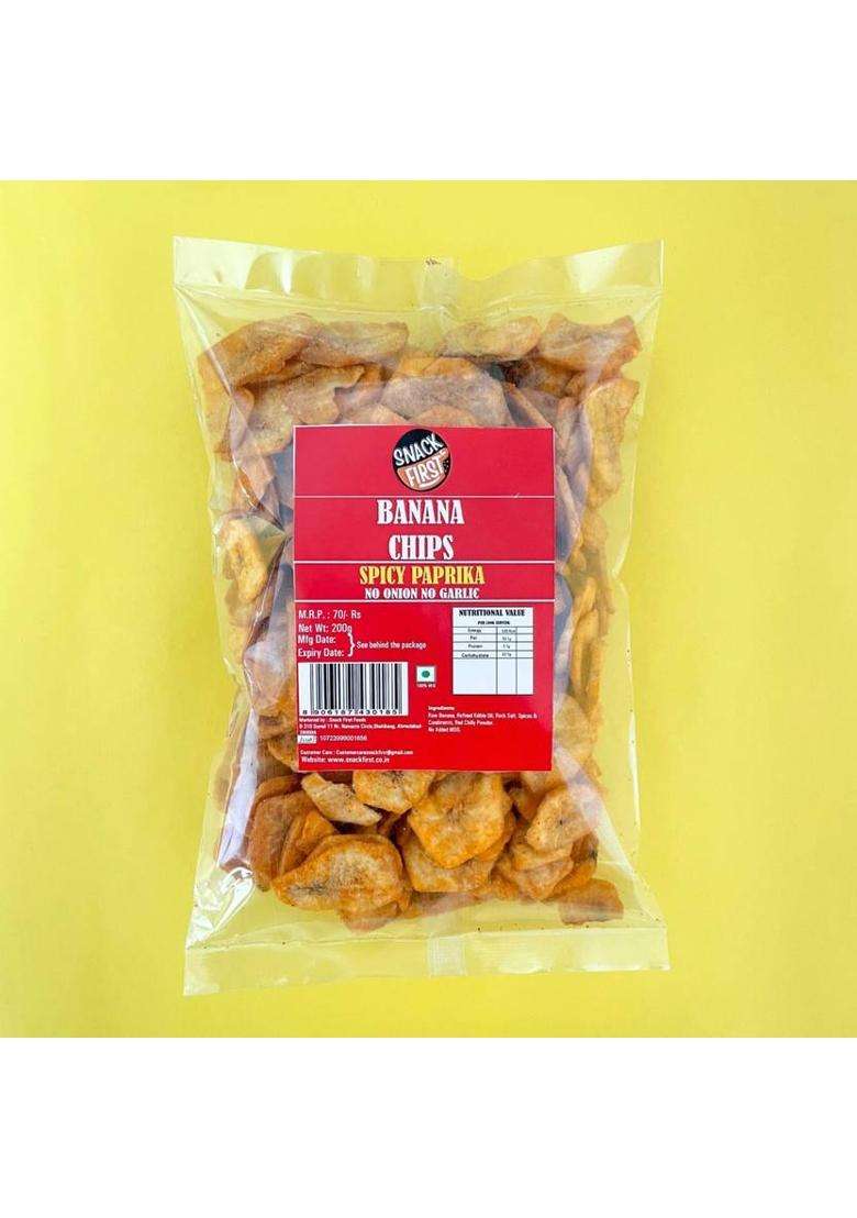 Snack First Banana Chips Crispy Snack, Combo Of 2, Chatpata Chutney & Spicy Paprika Flavor (2 X 200 G) - Indya