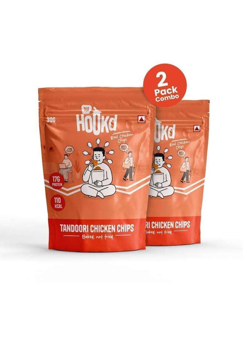 Hookd Tandoori Chicken Chips Baked High Protein Snack 17G 100 Kcal 30G (2 X 30 G) - Indya