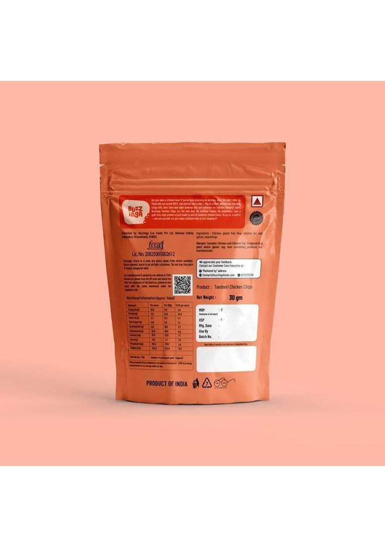 Hookd Tandoori Chicken Chips Baked High Protein Snack 17G 100 Kcal 30G (2 X 30 G) - Indya