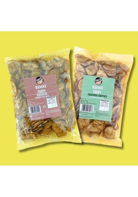 Snack First Raw Banana Chips Crispy Snack, Combo Of 2, Chatpata Chutney & Jeeravan Flavor (2 X 200 G)