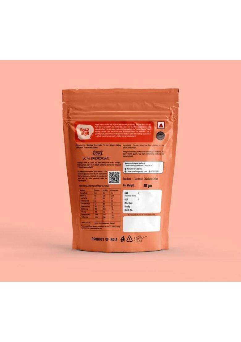 Hookd Tandoori-Classic Chicken Chips | 17G Protein, 100 Kcal, 30G Chips| Per Pack (2 X 30 G) - Indya
