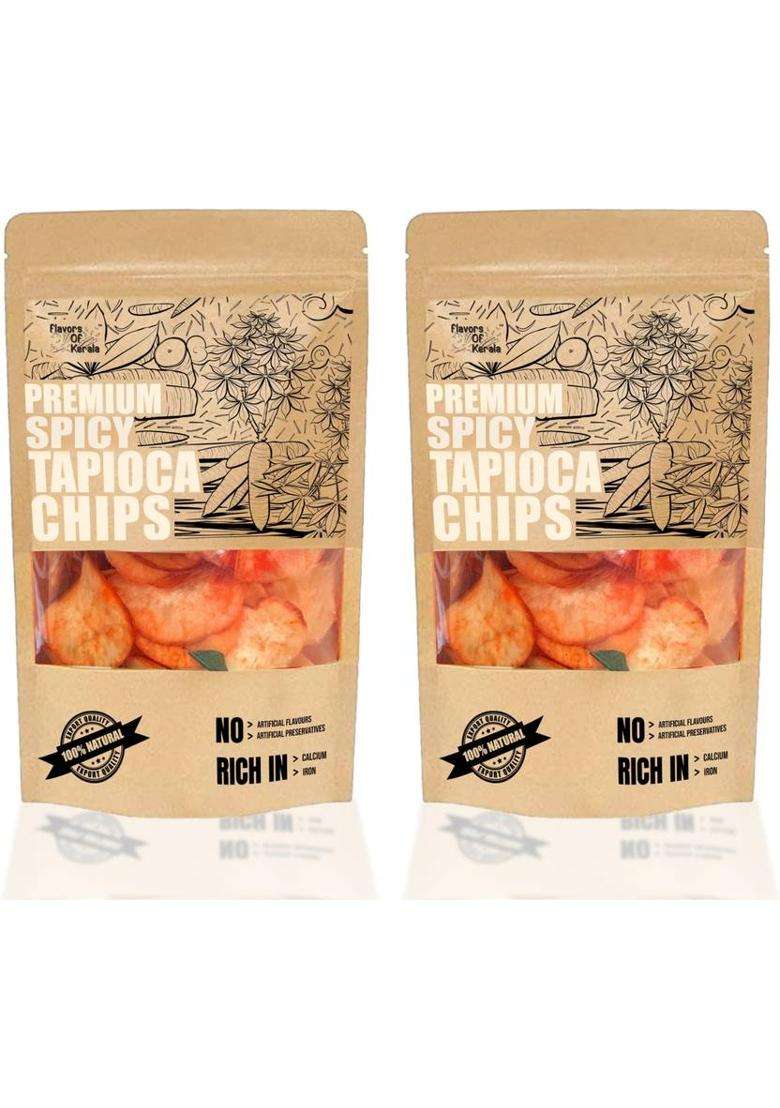 Flavors Of Kerala Fok | Premium Tapioca (Kappa) Chips - Spicy|Pack 2 (2 X 400 G) - Indya