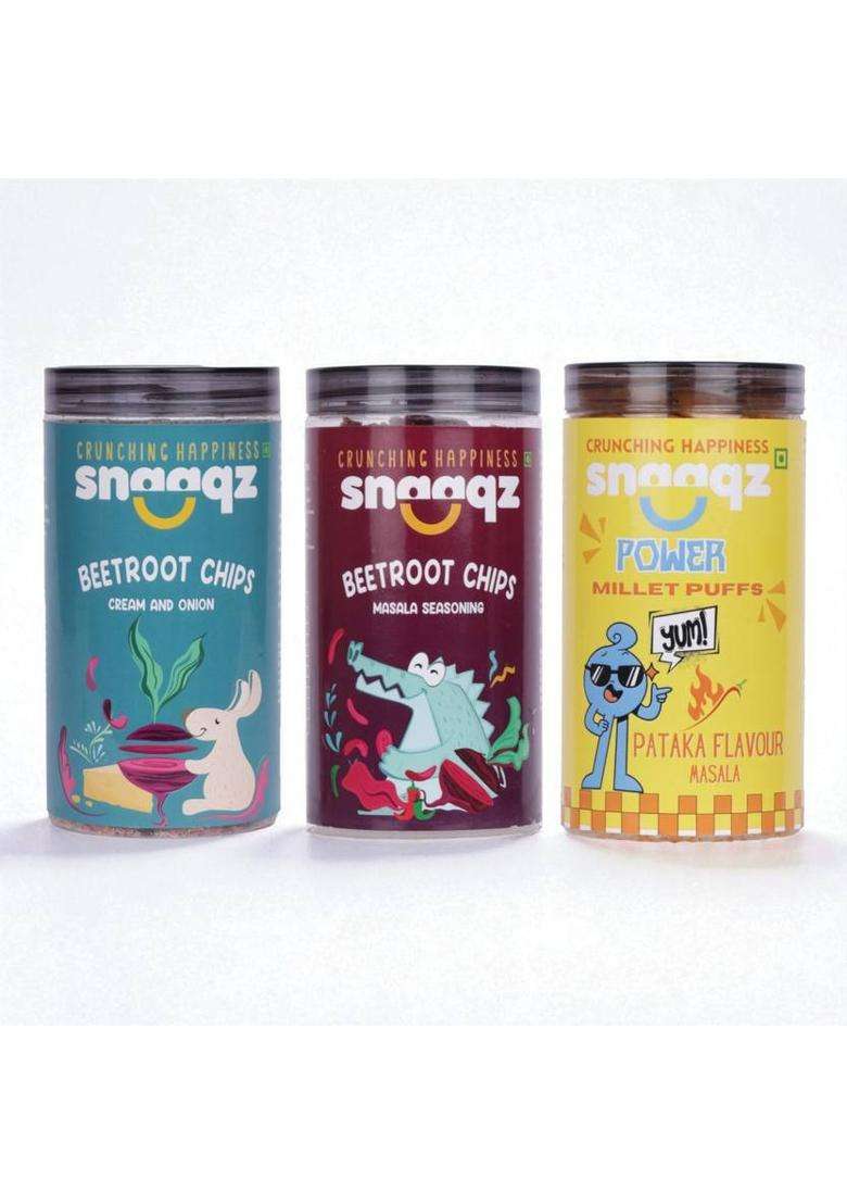 Snaaqz Beetroot Chips Cream & Onion+Beetroot Masala+Ragi Onion (3 X 113.33 G) - Indya