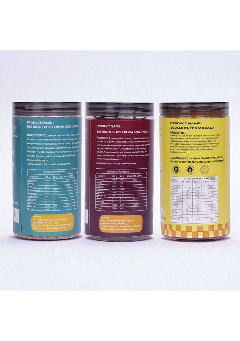 Snaaqz Beetroot Chips Cream & Onion+Beetroot Masala+Ragi Onion (3 X 113.33 G) - Indya