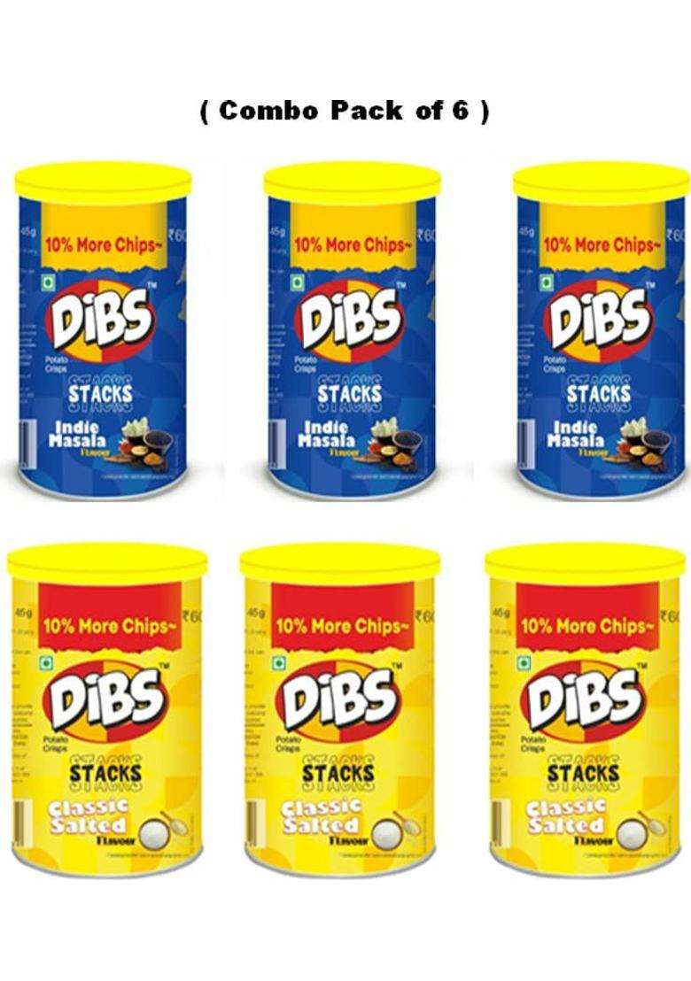 Dibs Potato Crisps On The Go Adventure Indie Masala And Salted Chips (Pack Of 6) (270 G) - Indya