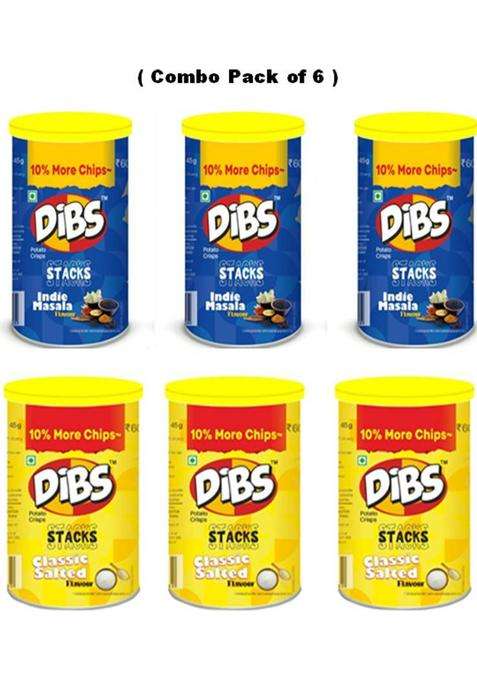 Dibs Potato Crisps On The Go Adventure Indie Masala And Salted Chips (Pack Of 6) (270 G)