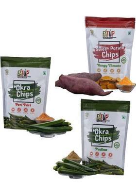 Eatup Tangy Tomato Sweet Potato, Pudina Okra & Peri Chips Pack Of-3 (50-G) (3 X 50 G)