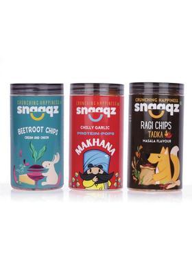 Snaaqz Beetroot Chips Cream & Onion+Chilly Garlic Makhana+Ragi Masala (3 X 123.33 G)