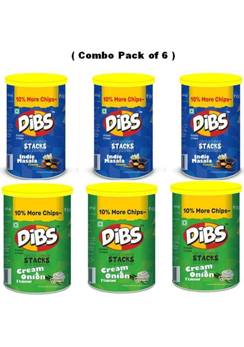 Dibs Potato Crisps On The Go Adventure Indie Masala , Cream & Onion Chips (Pack Of 6) (270 G) - Indya