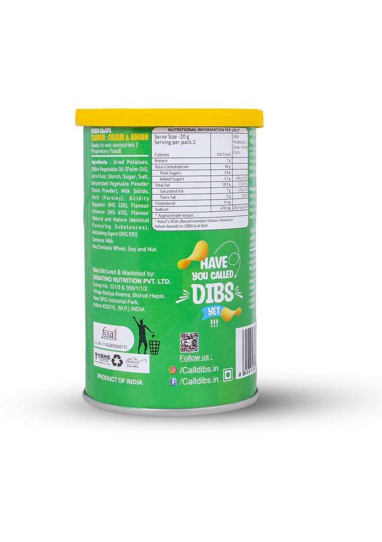 Dibs Potato Crisps On The Go Adventure Indie Masala , Cream & Onion Chips (Pack Of 6) (270 G) - Indya